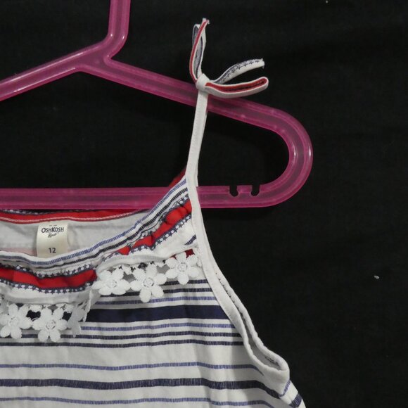 OSHKOSH B'GOSH | size 12 | Striped Tank Top with Floral Lace and Tied Straps - Picture 5 of 12